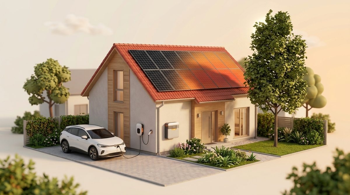 Solardach, auf das ein Baum seinen Schatten wirft — die betroffenen Module sind farblich markiert